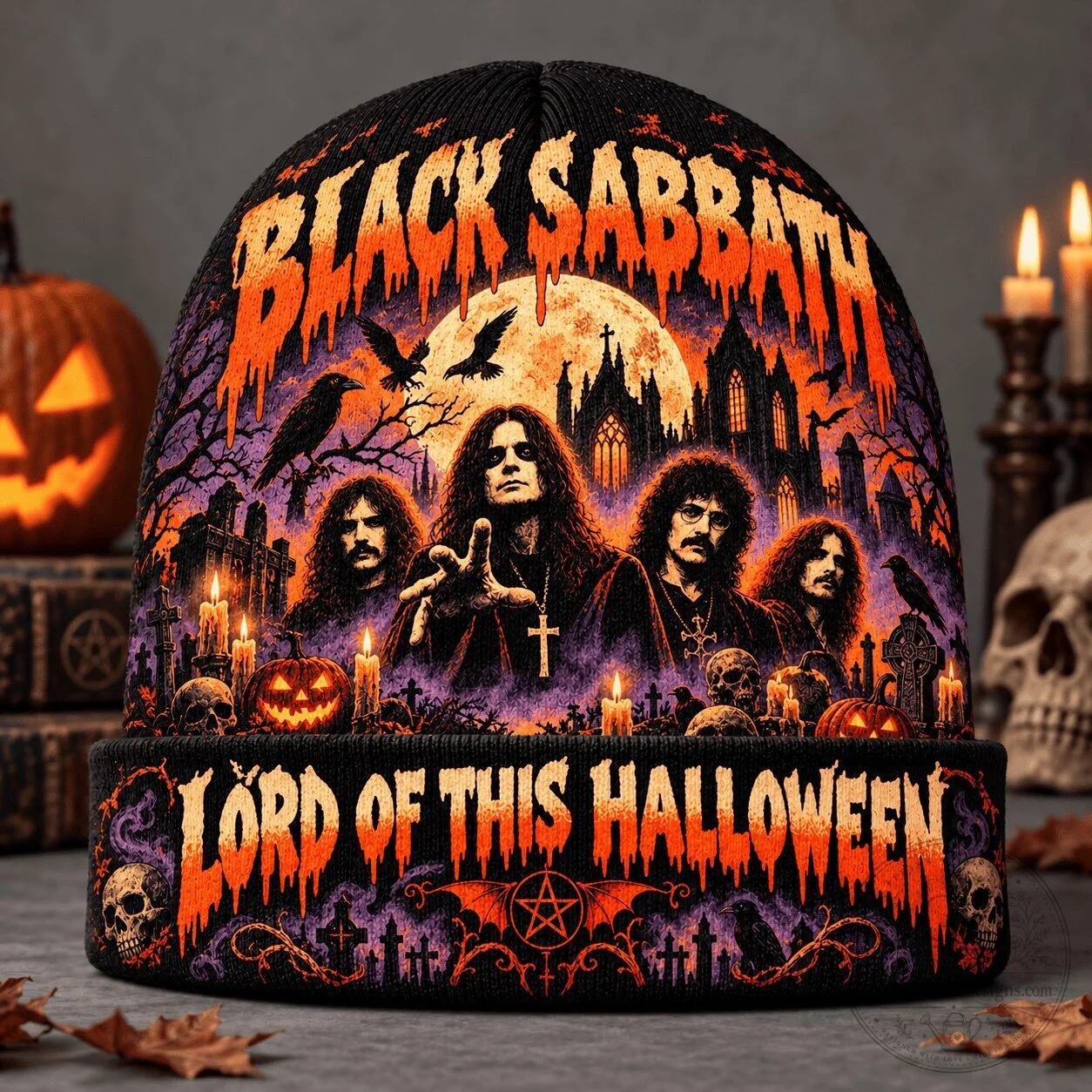 Black Sabbath Lord of This Halloween Band Album Art Knit Beanie Hat