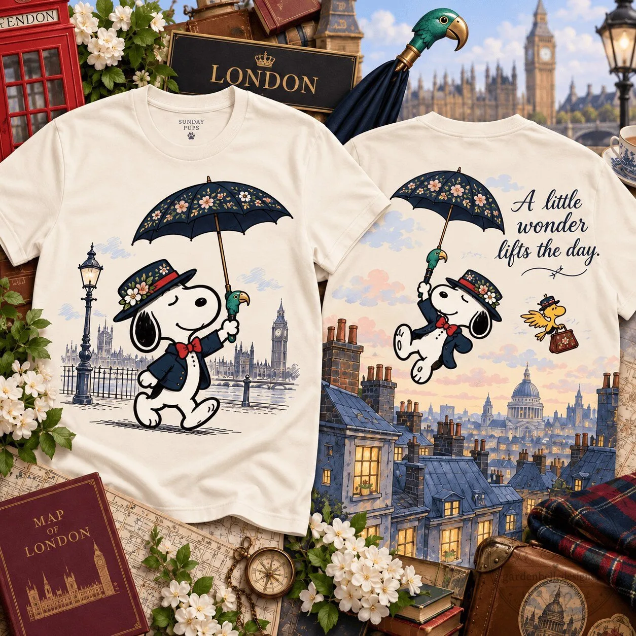 Snoopy Mary Poppins London Wonder Graphic T-Shirt for Movie Fans