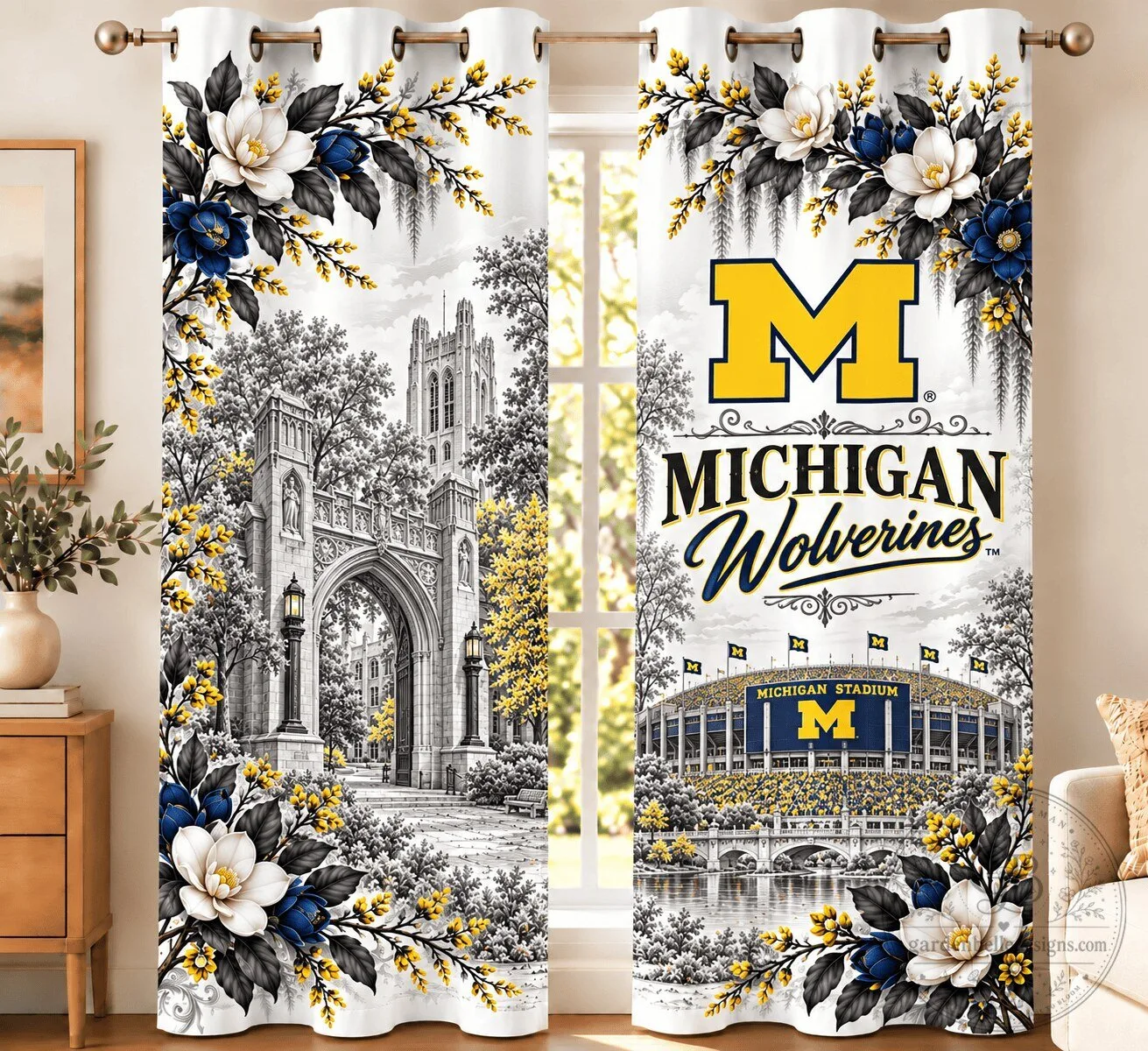 Michigan Wolverines NCAA Heritage Floral Team Spirit Window Curtain