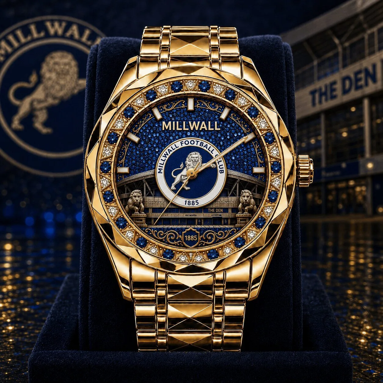 Millwall Football Club Gold Tone Diamond and Sapphire Watch