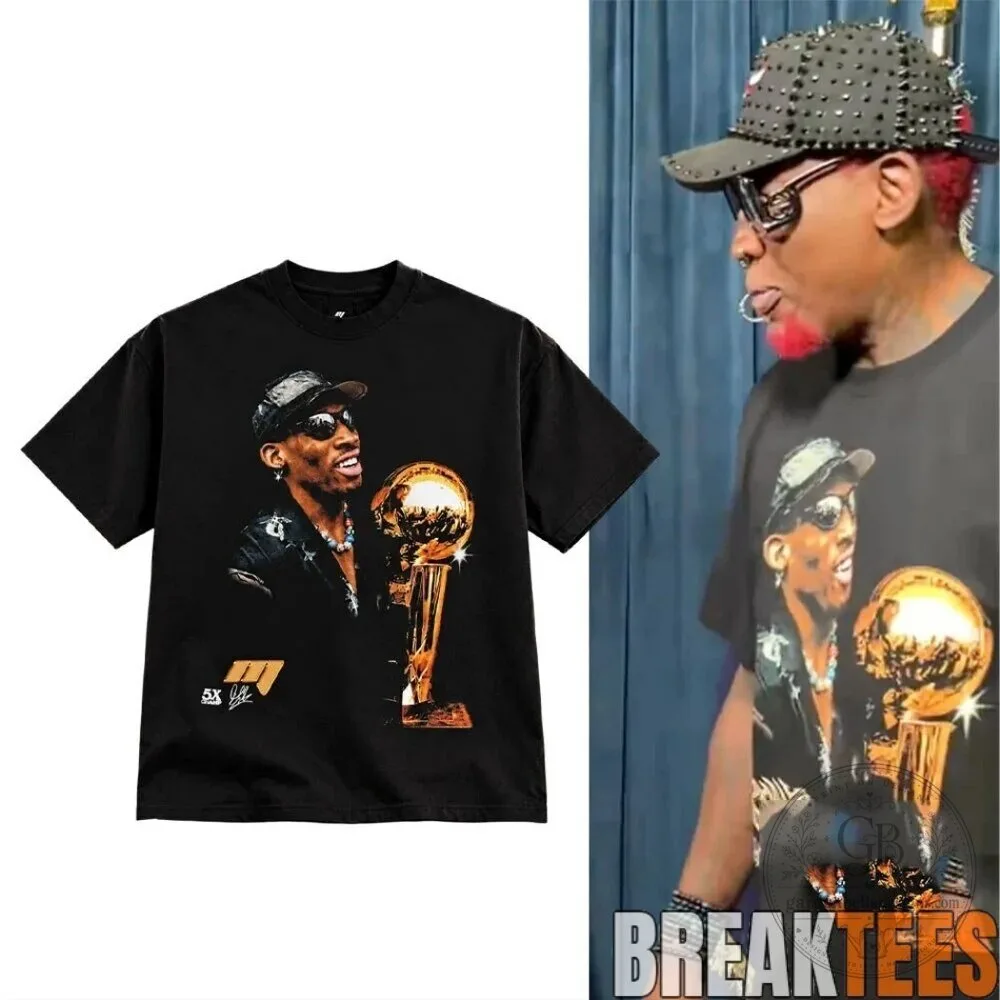Dennis Rodman 5X Champion Trophy Graphic Black T-Shirt