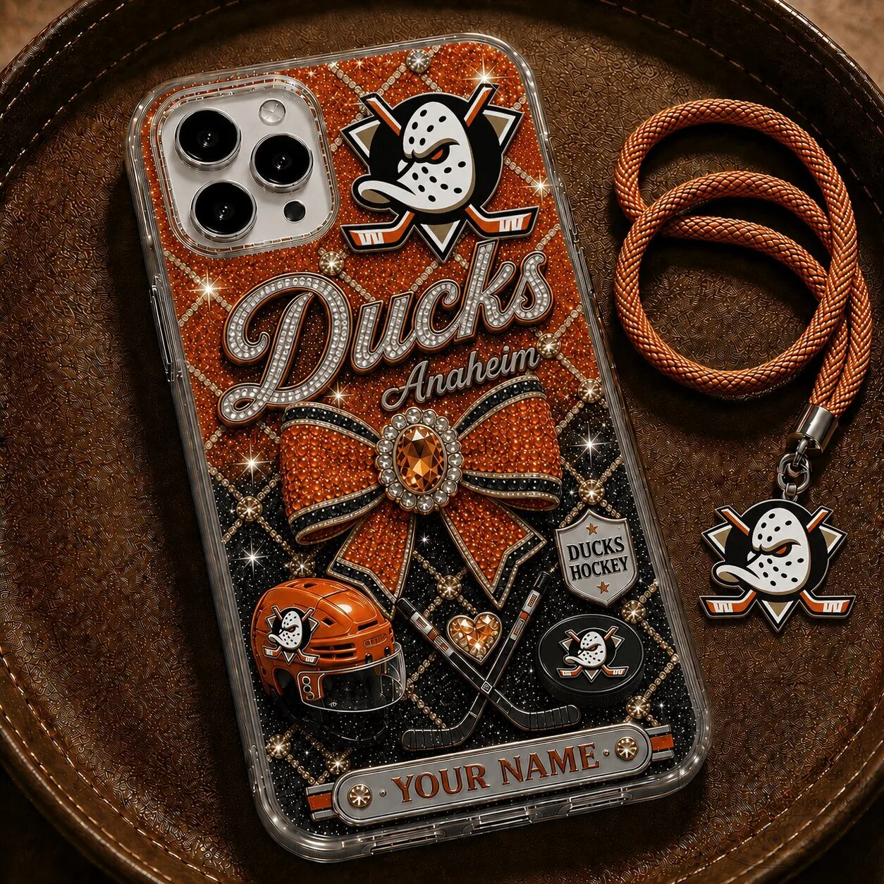 Anaheim Ducks NHL Hockey Team Personalized Bling Phone Case with Lanyard