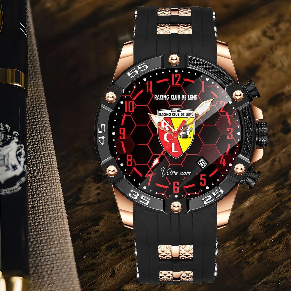 Racing Club de Lens Football Club Black and Rose Gold Sports Watch