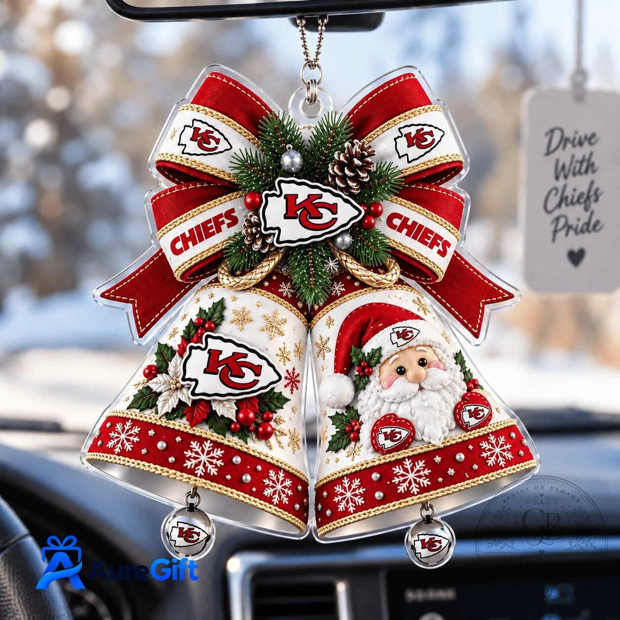 Kansas City Chiefs Christmas Bells Holiday Acrylic Car Ornament