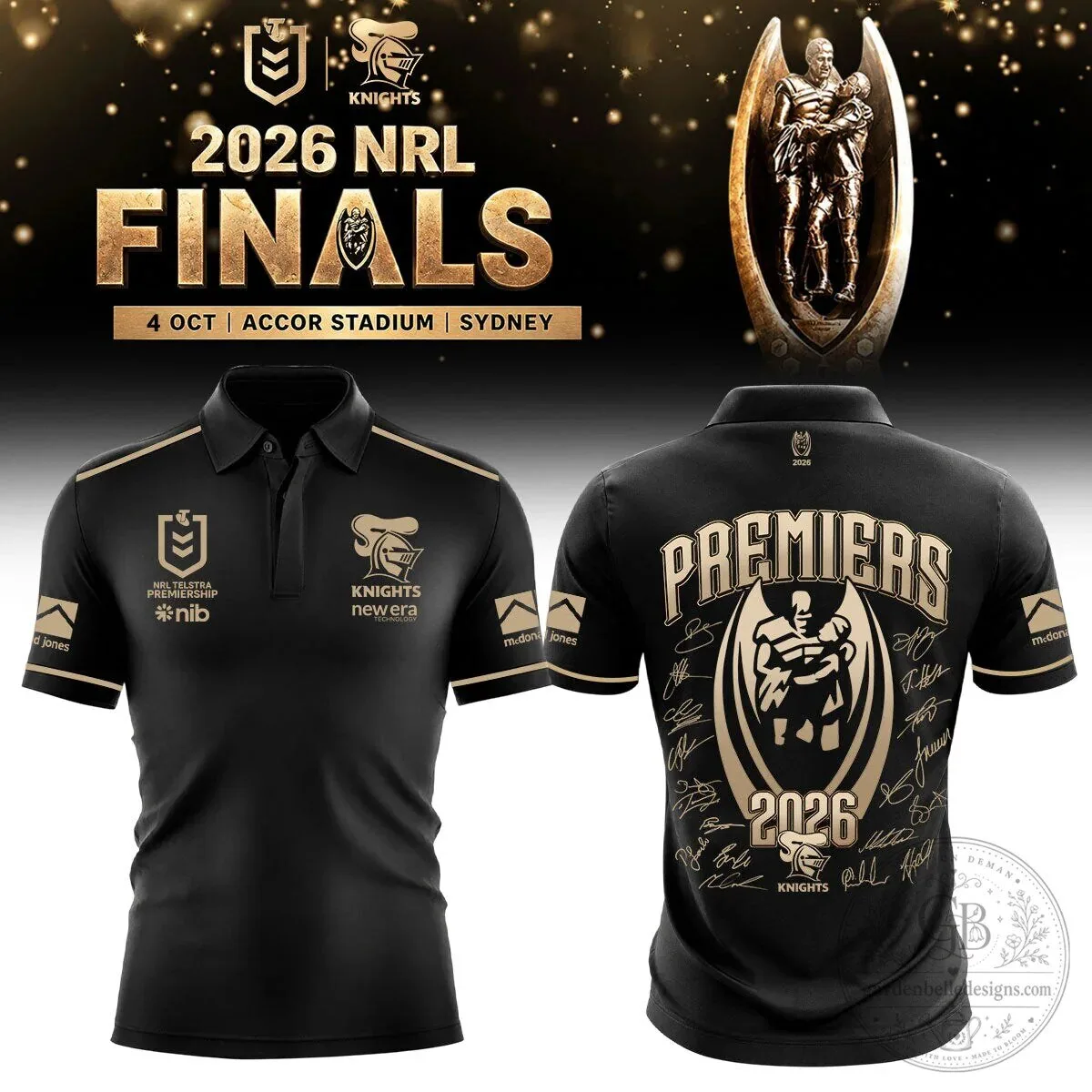 Newcastle Knights 2026 National Rugby League Premiers Black Polo Shirt