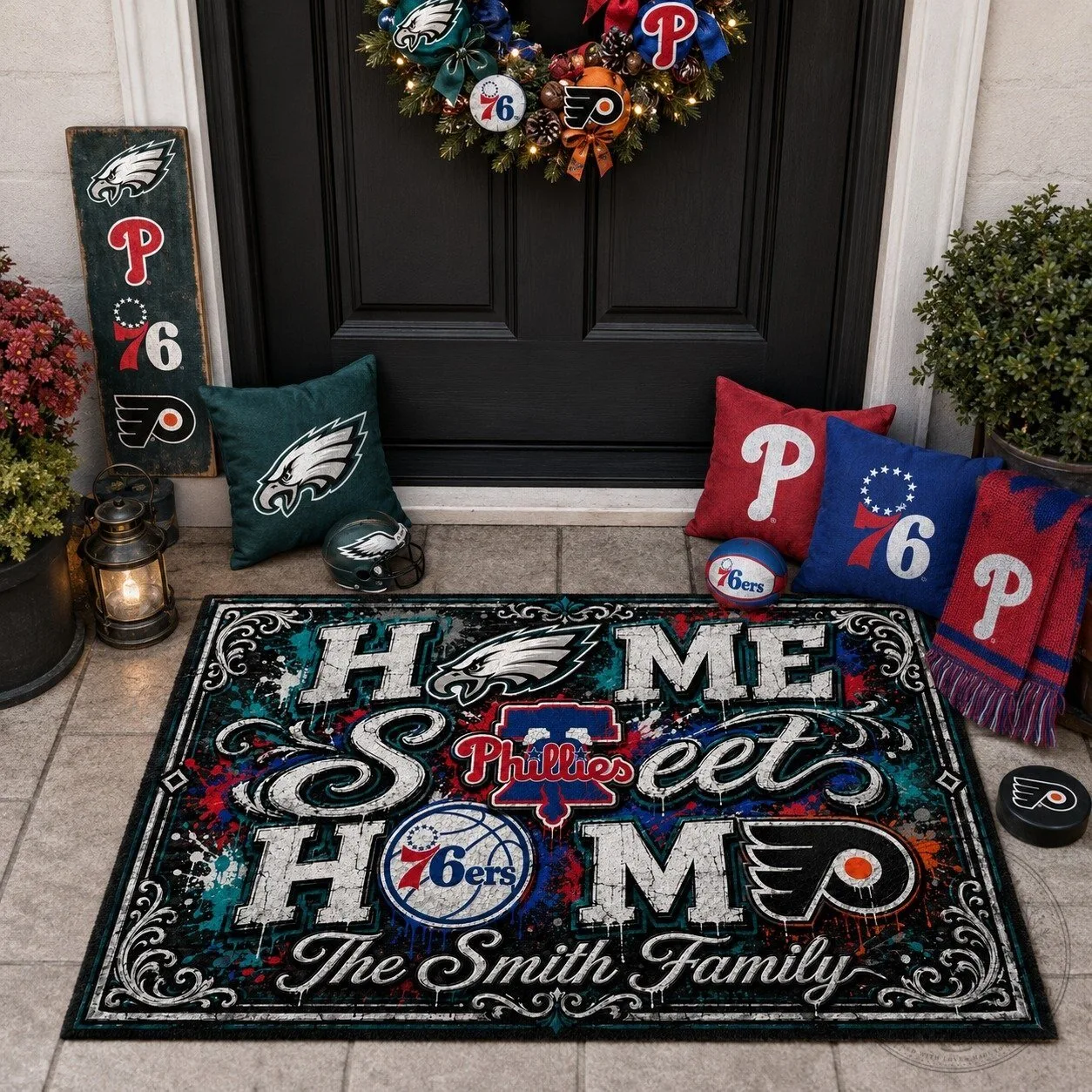 Philadelphia Sports Teams Home Sweet Home Personalized Family Doormat
