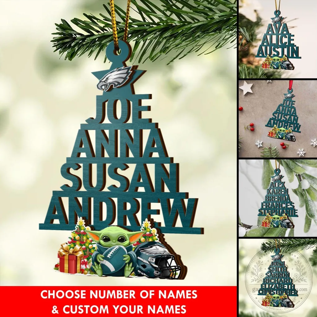 Philadelphia Eagles Christmas Tree Custom Name Wooden Ornament Philadelphia Eagles Christmas Tree Custom Name Wooden Ornament