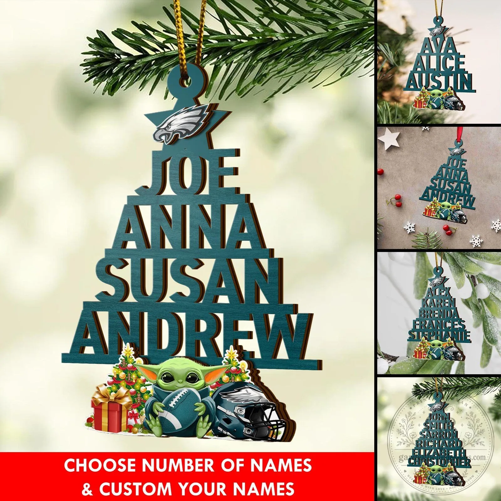 Philadelphia Eagles Christmas Tree Custom Name Wooden Ornament