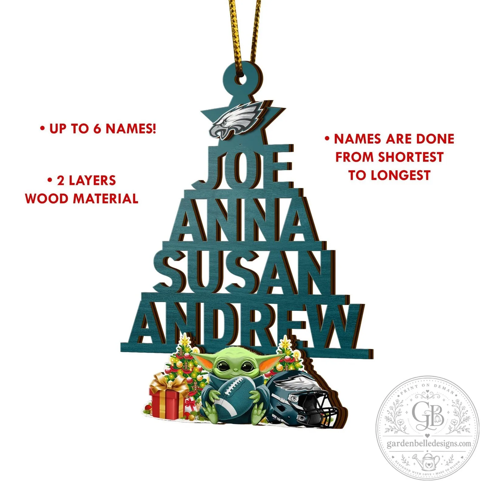 Philadelphia Eagles Christmas Tree Custom Name Wooden Ornament 14 Philadelphia Eagles Christmas Tree Custom Name Wooden Ornament