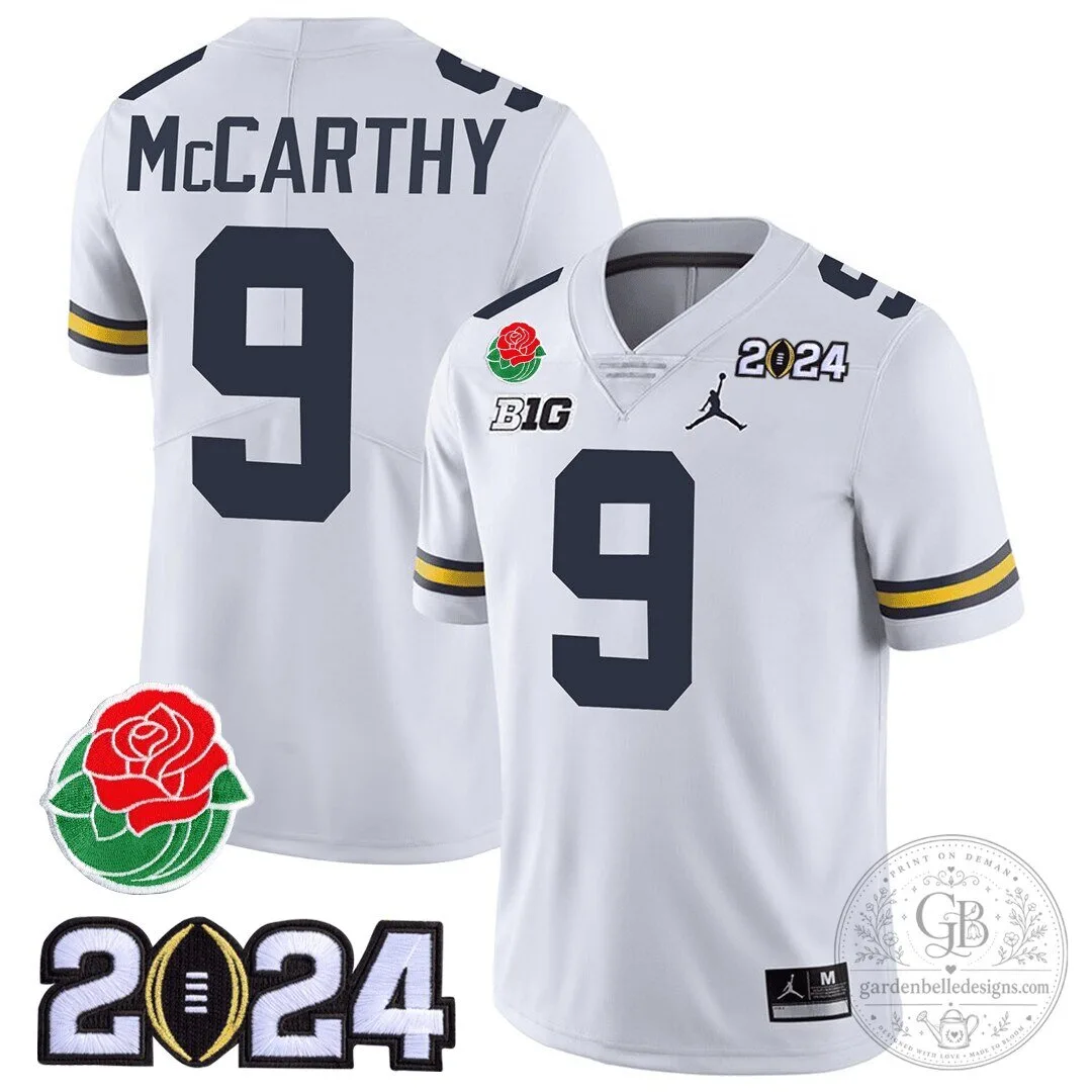 Michigan Wolverines J.J. McCarthy Number 9 Rose Bowl 2024 College Football Playoff Jersey