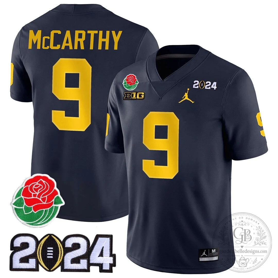 Michigan Wolverines J.J. McCarthy Number 9 Rose Bowl 2024 College Football Playoff Jersey 20 Michigan Wolverines J.J. McCarthy Number 9 Rose Bowl 2024 College Football Playoff Jersey