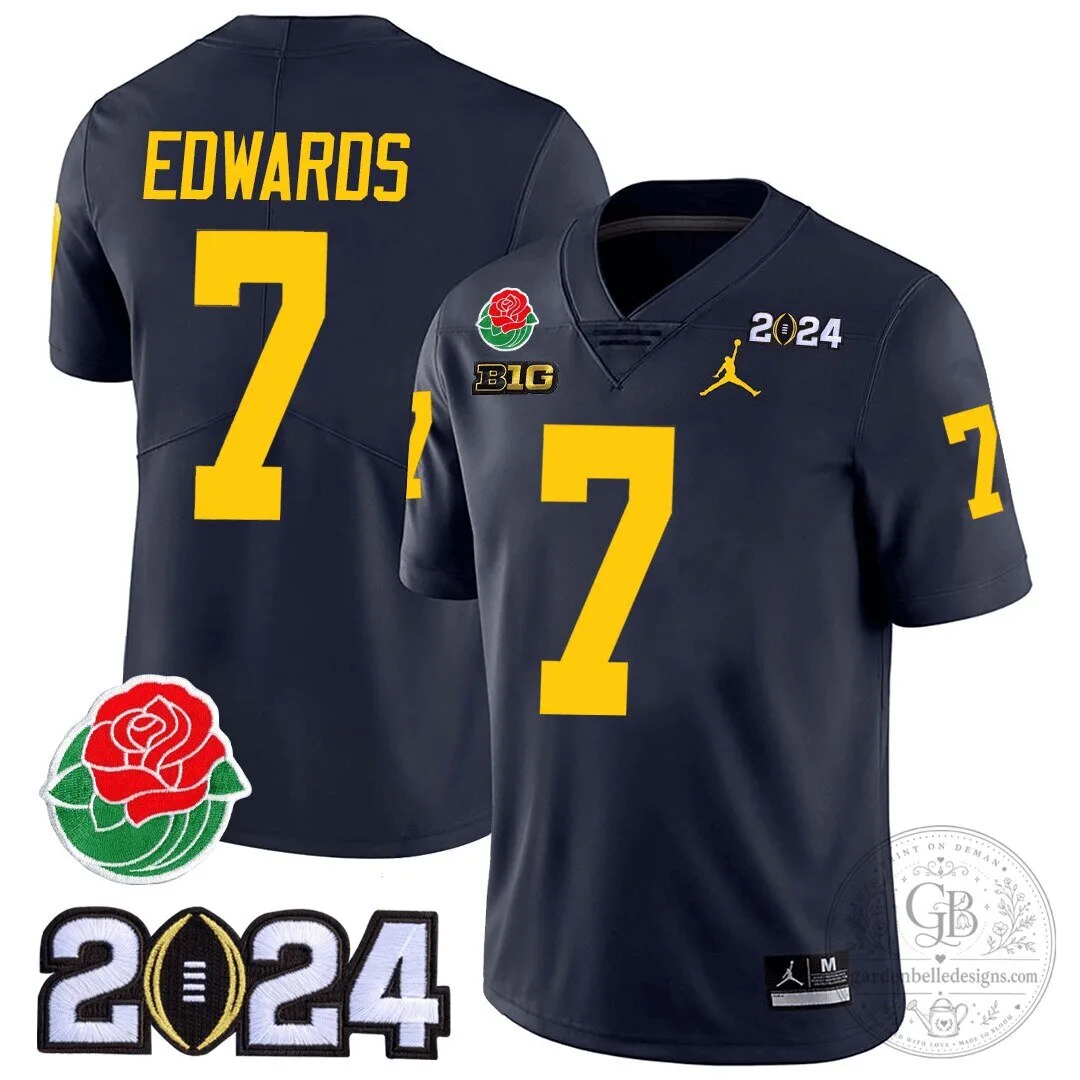 Michigan Wolverines J.J. McCarthy Number 9 Rose Bowl 2024 College Football Playoff Jersey 22 Michigan Wolverines J.J. McCarthy Number 9 Rose Bowl 2024 College Football Playoff Jersey
