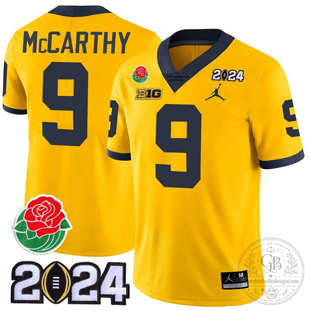 Michigan Wolverines J.J. McCarthy Number 9 Rose Bowl 2024 College Football Playoff Jersey 24 Michigan Wolverines J.J. McCarthy Number 9 Rose Bowl 2024 College Football Playoff Jersey