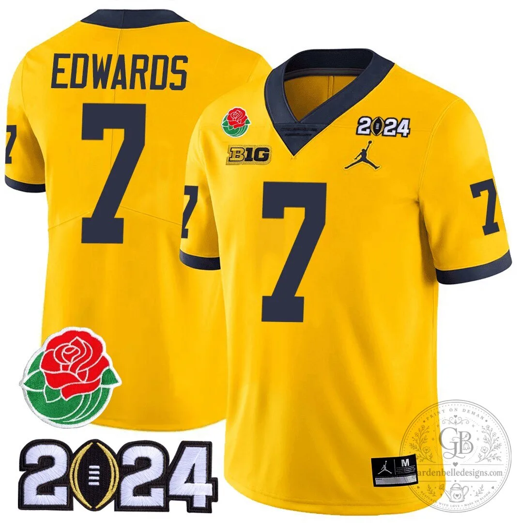 Michigan Wolverines J.J. McCarthy Number 9 Rose Bowl 2024 College Football Playoff Jersey 26 Michigan Wolverines J.J. McCarthy Number 9 Rose Bowl 2024 College Football Playoff Jersey