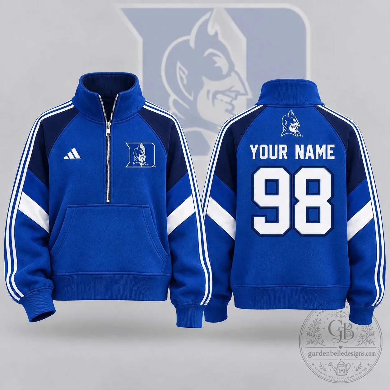 Duke Blue Devils Personalized Quarter Zip Sweatshirt with Name and Number 8 Duke Blue Devils Personalized Quarter Zip Sweatshirt with Name and Number