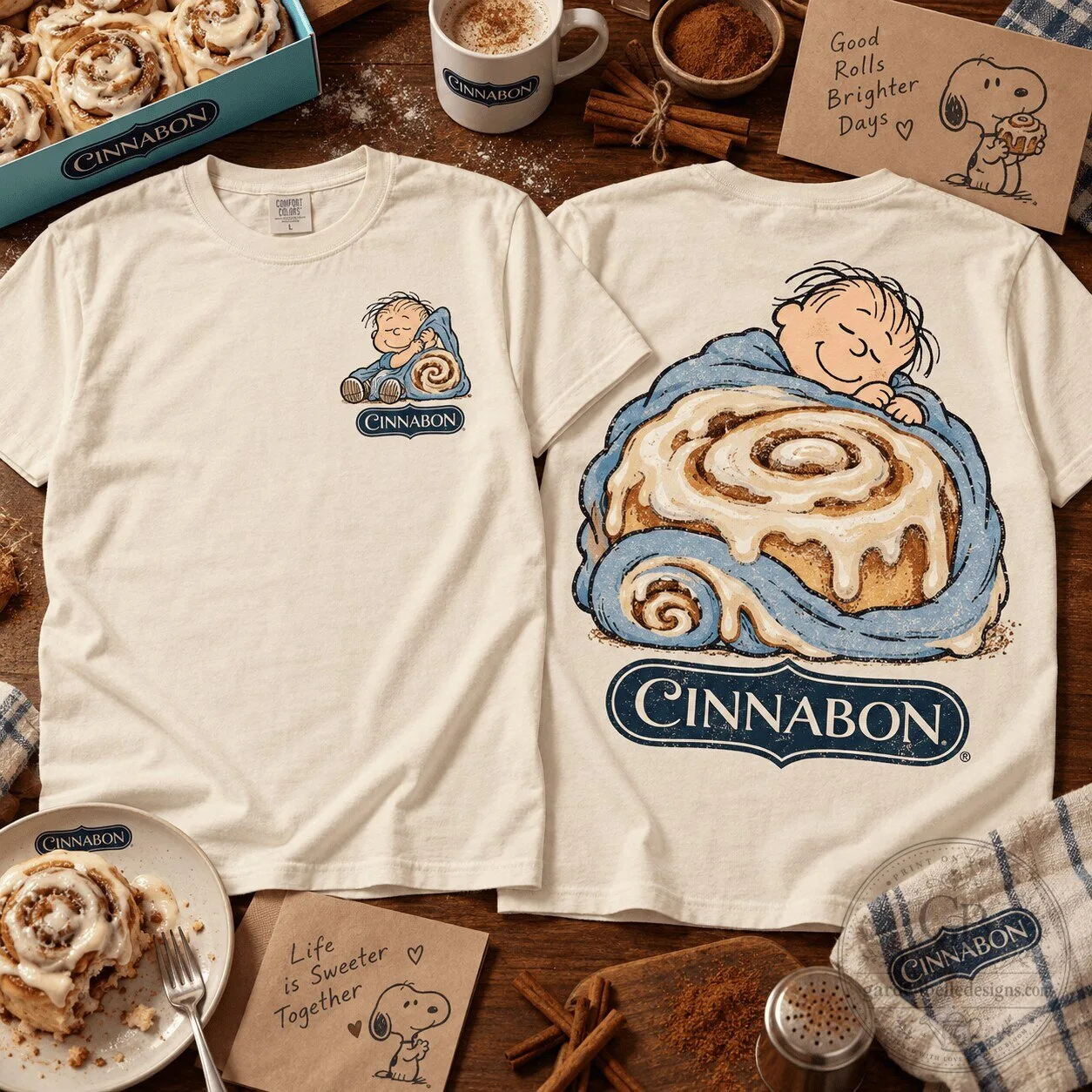 Cinnabon Linus Peanuts Character Cinnamon Roll Graphic T-Shirt 4 Cinnabon Linus Peanuts Character Cinnamon Roll Graphic T-Shirt