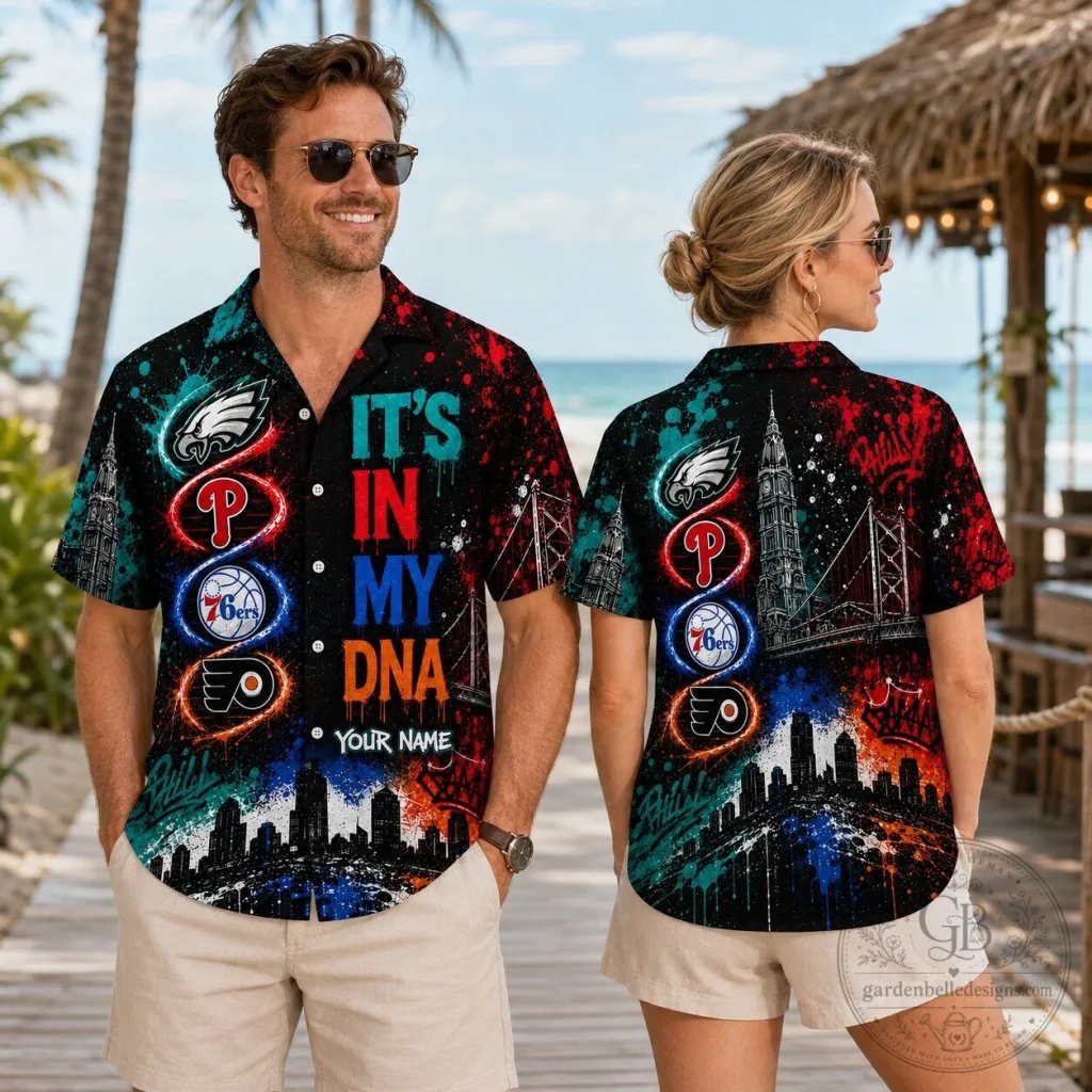 Philadelphia Sports Fan It's In My DNA Custom Name Hawaiian Shirt Philadelphia Sports Fan It's In My DNA Custom Name Hawaiian Shirt