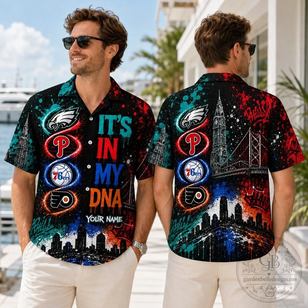 Philadelphia Sports Fan It's In My DNA Custom Name Hawaiian Shirt 12 Philadelphia Sports Fan It