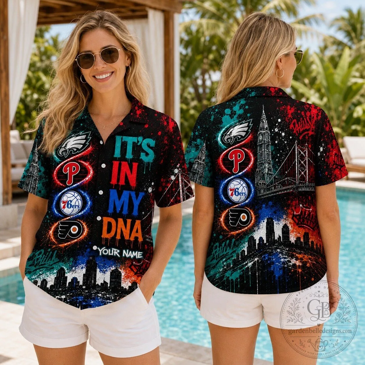 Philadelphia Sports Fan It's In My DNA Custom Name Hawaiian Shirt 13 Philadelphia Sports Fan It