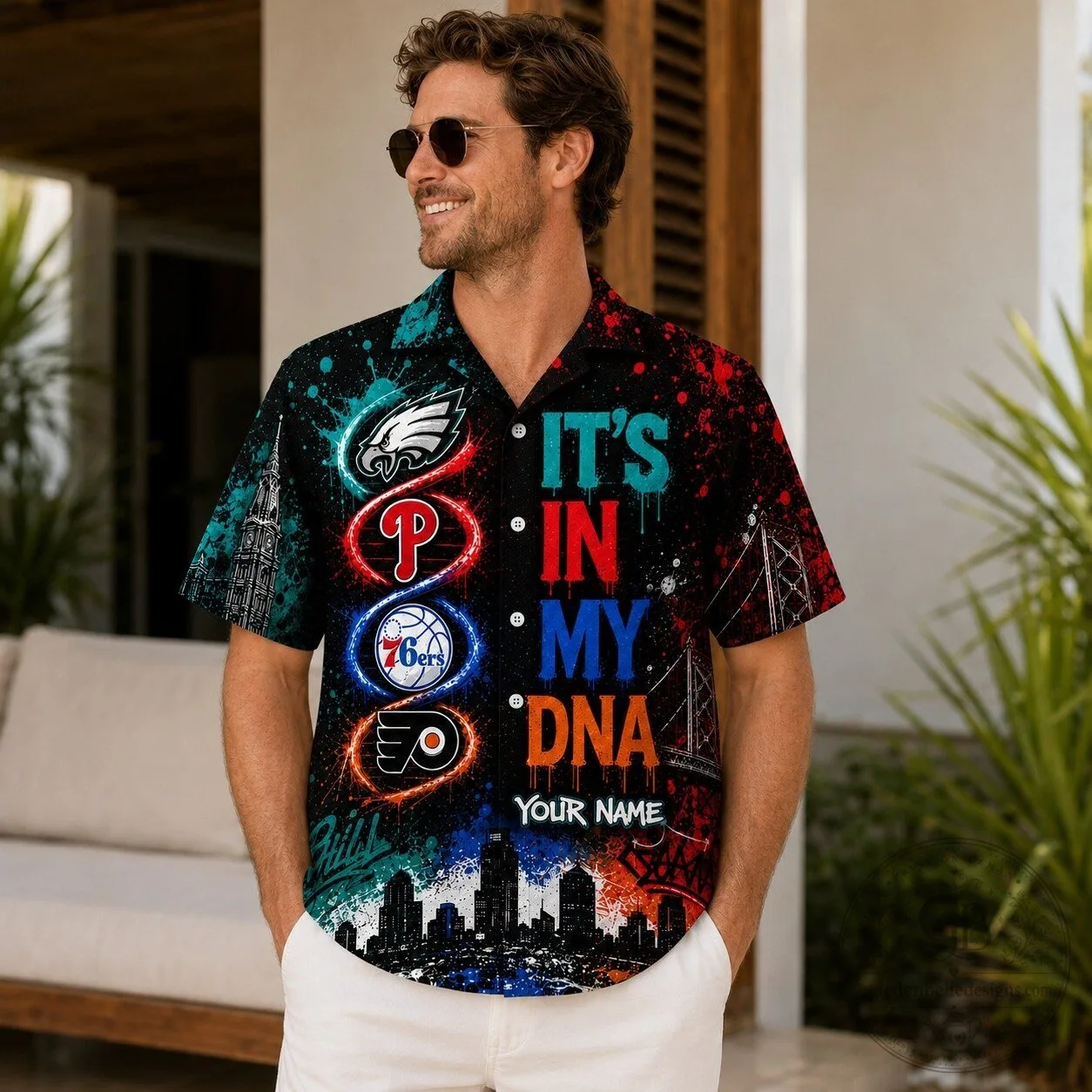 Philadelphia Sports Fan It's In My DNA Custom Name Hawaiian Shirt 15 Philadelphia Sports Fan It