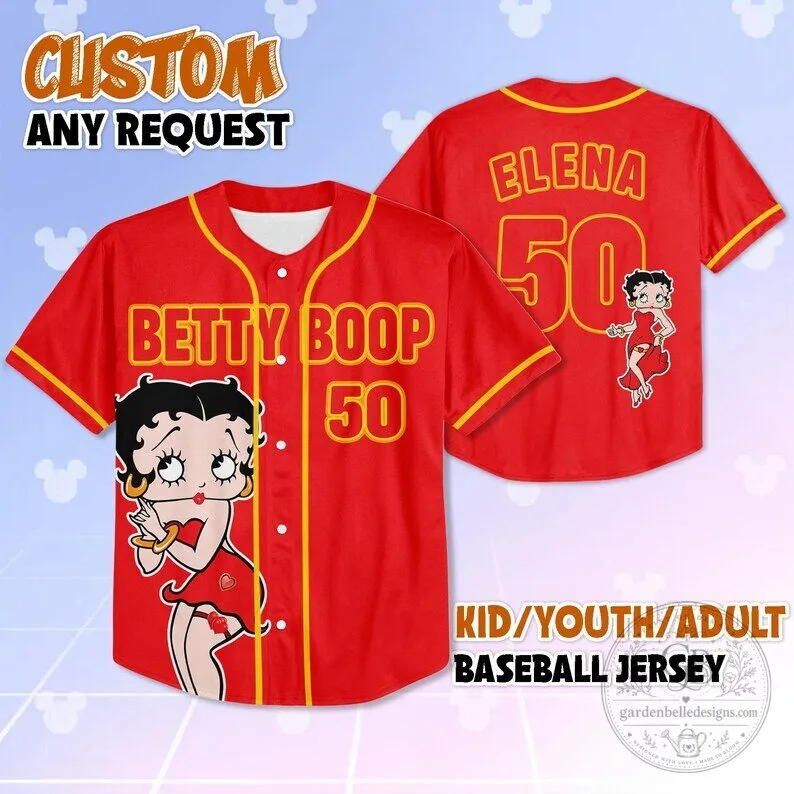 Betty Boop Cartoon Character Personalized Red Baseball Jersey 51 Betty Boop Cartoon Character Personalized Red Baseball Jersey