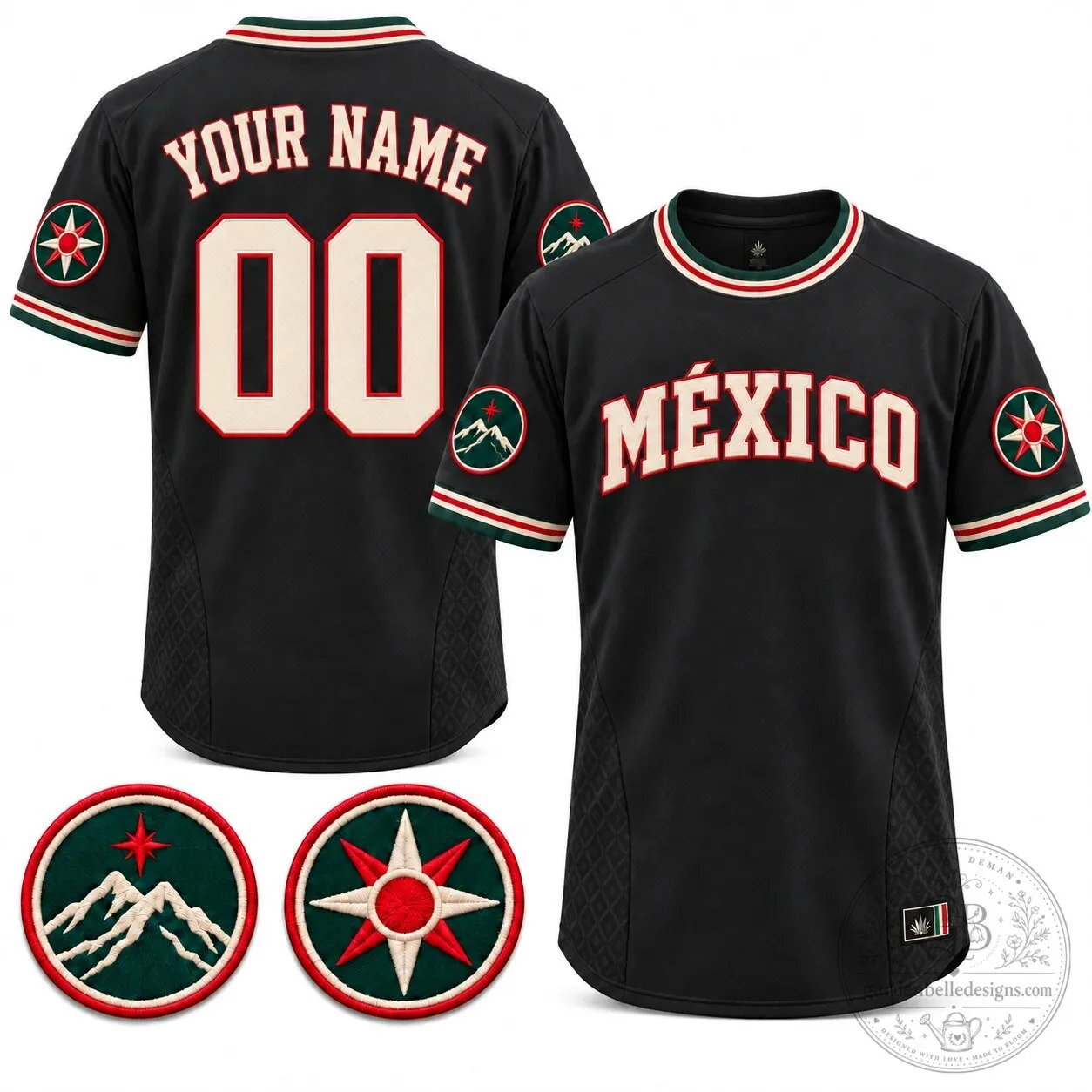 Mexico Land and Sky Custom Embroidered Green Baseball Jersey 9 Mexico Land and Sky Custom Embroidered Green Baseball Jersey