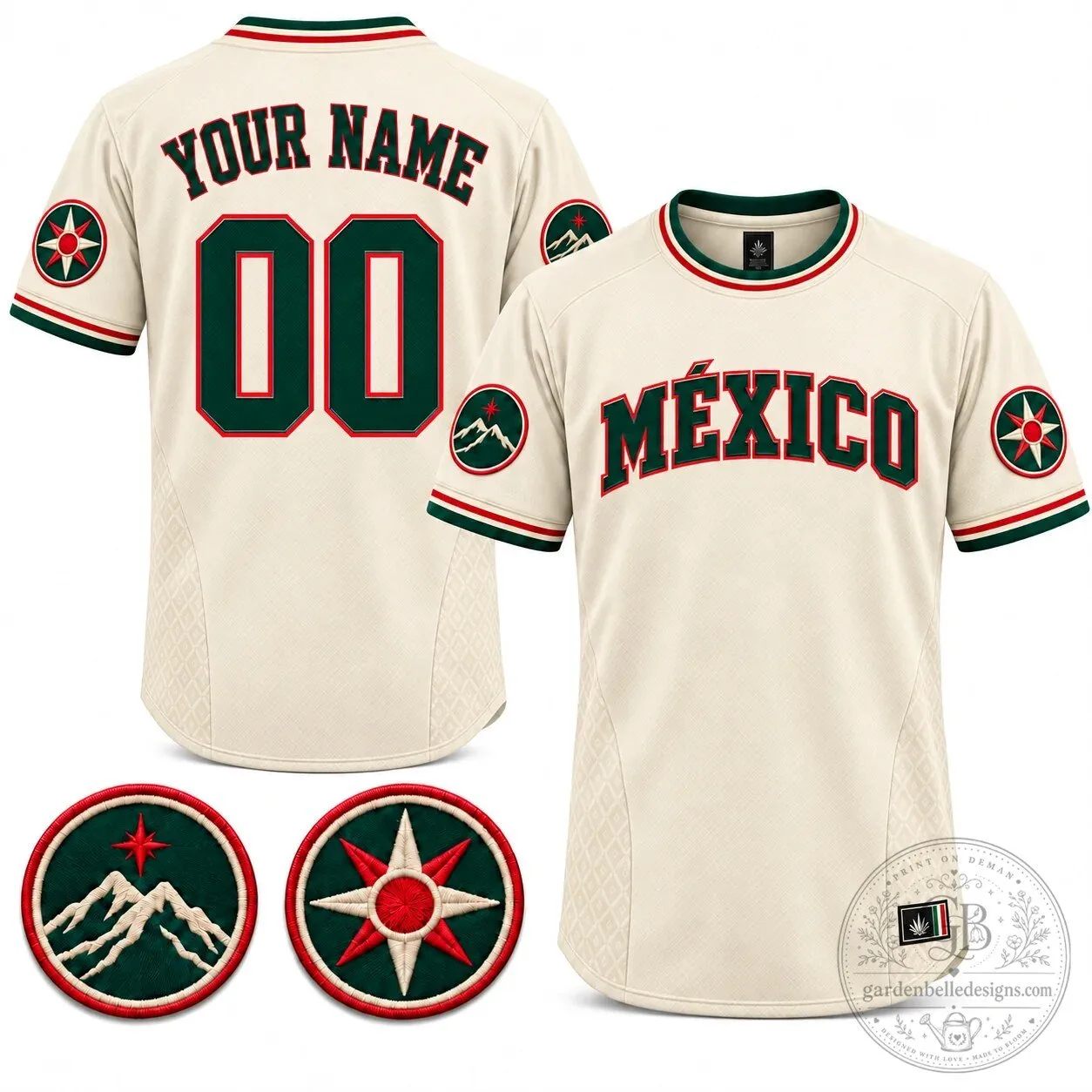 Mexico Land and Sky Custom Embroidered Green Baseball Jersey 10 Mexico Land and Sky Custom Embroidered Green Baseball Jersey