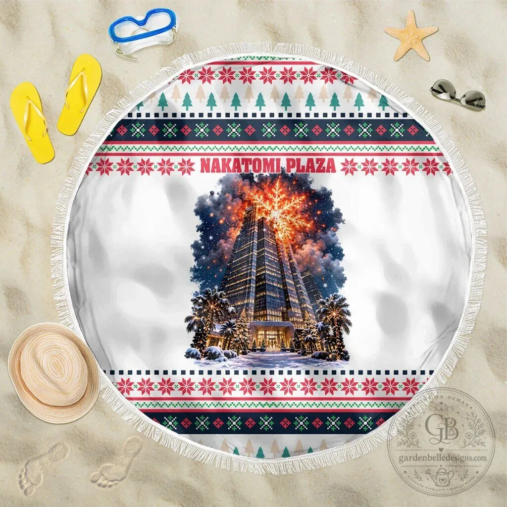 Christmas Nakatomi Plaza Explosion Holiday Round Beach Blanket 4 Christmas Nakatomi Plaza Explosion Holiday Round Beach Blanket