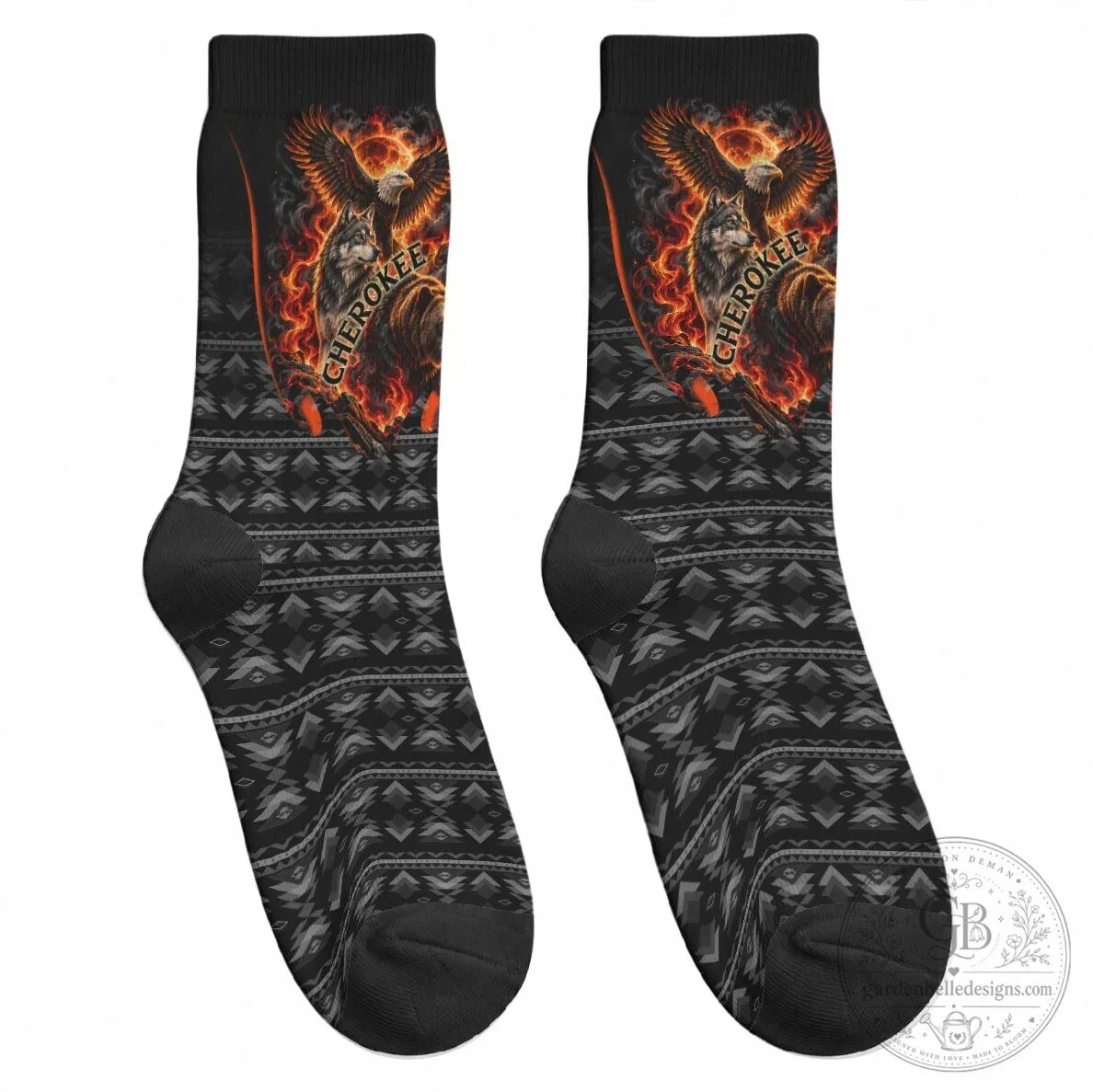 Cherokee Spirit Animals Fiery Tribal Art Native Geometric Patterns Crew Socks 11 Cherokee Spirit Animals Fiery Tribal Art Native Geometric Patterns Crew Socks