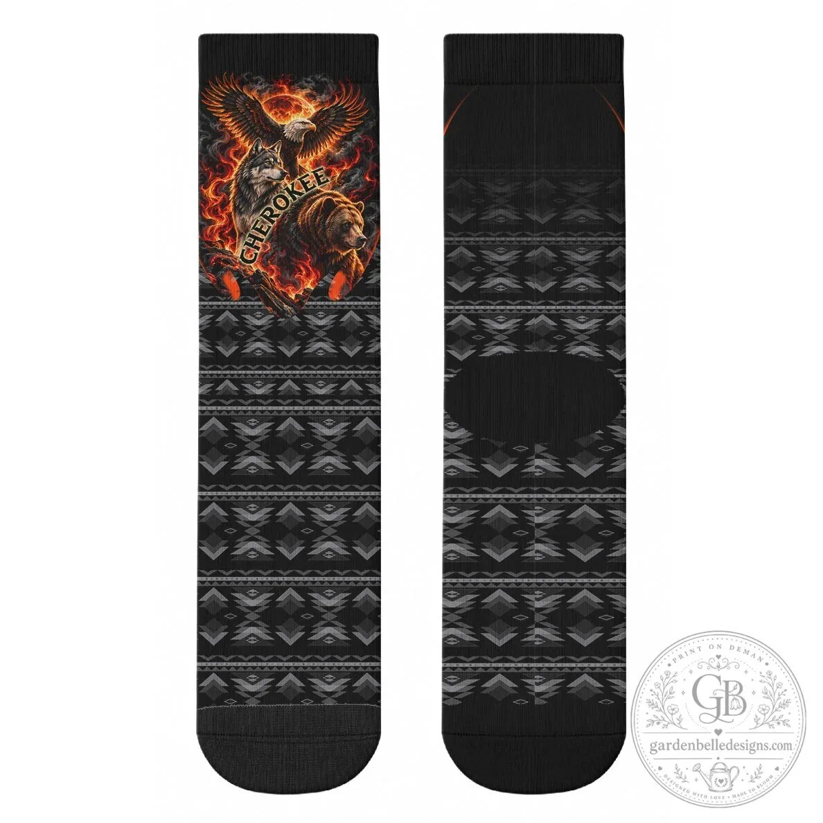 Cherokee Spirit Animals Fiery Tribal Art Native Geometric Patterns Crew Socks 13 Cherokee Spirit Animals Fiery Tribal Art Native Geometric Patterns Crew Socks