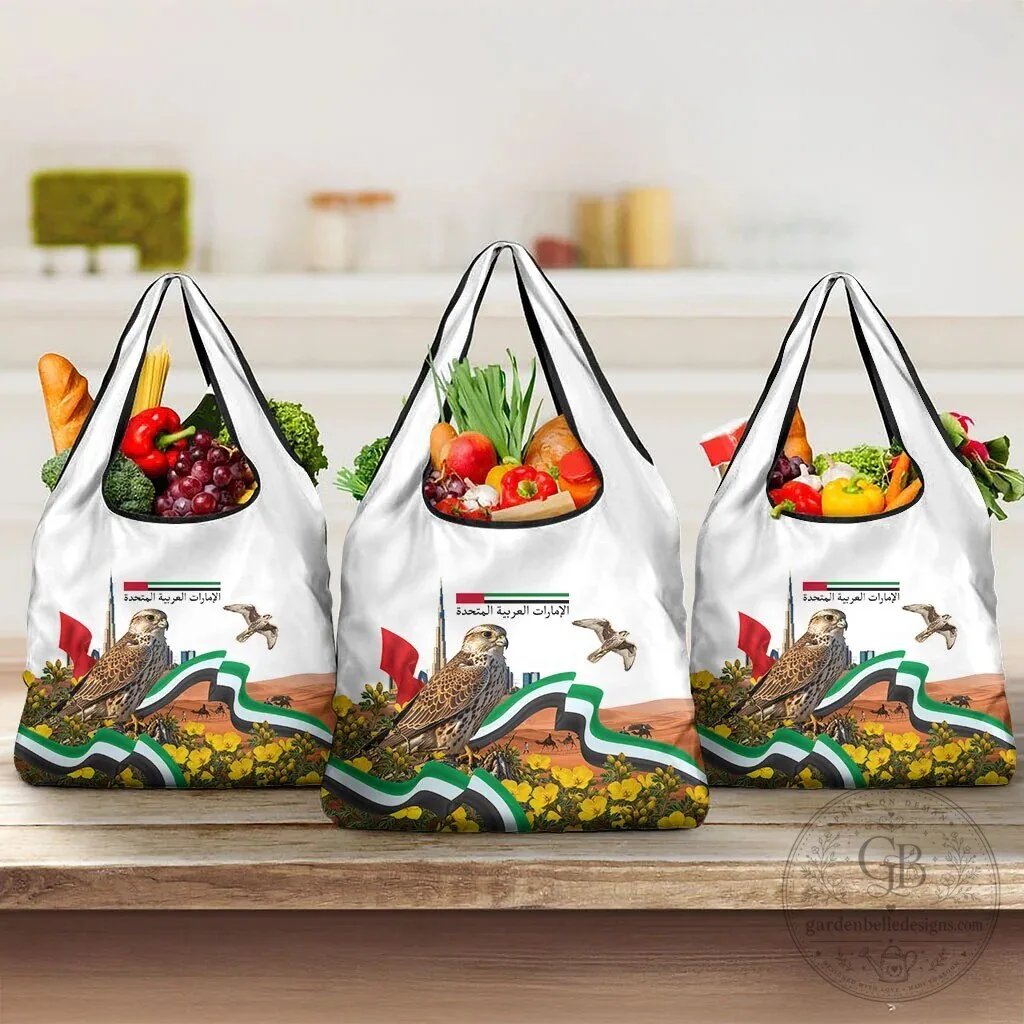 United Arab Emirates National Day Falcon Desert Landscape Reusable Grocery Bag 12 United Arab Emirates National Day Falcon Desert Landscape Reusable Grocery Bag