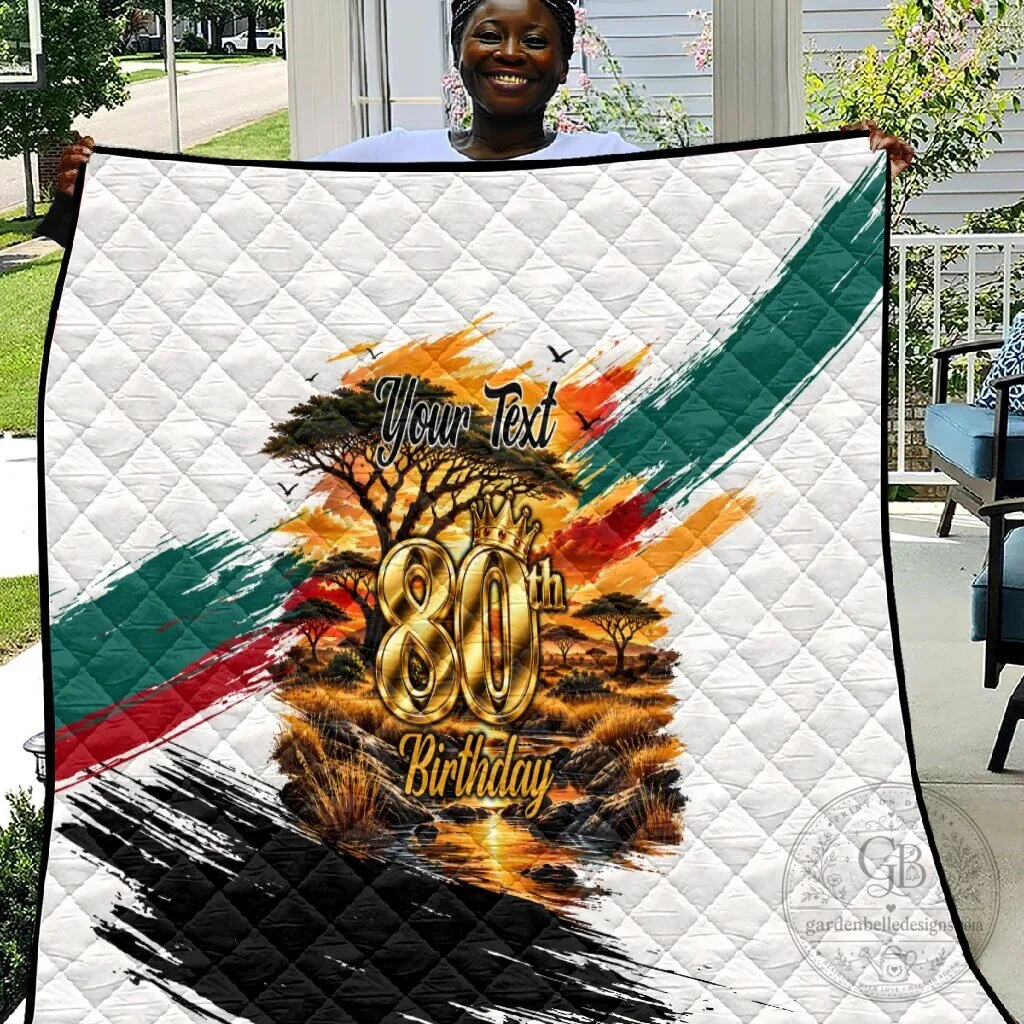 Personalized 80th Birthday African Safari Sunset Savanna Landscape Wildlife Quilt 9 Personalized 80th Birthday African Safari Sunset Savanna Landscape Wildlife Quilt