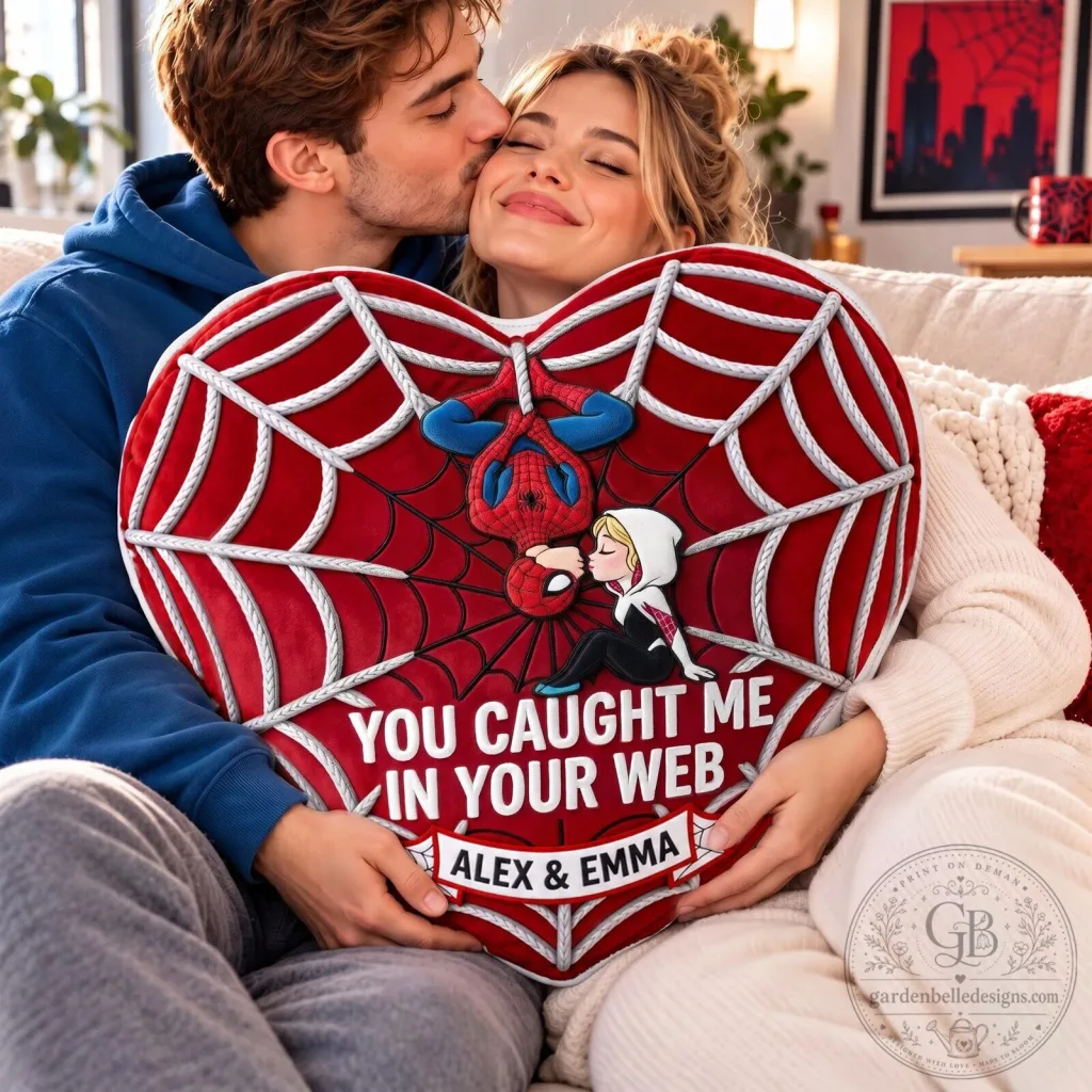 Spider-Man and Gwen Stacy You Caught Me In Your Web Heart Pillow Spider-Man and Gwen Stacy You Caught Me In Your Web Heart Pillow