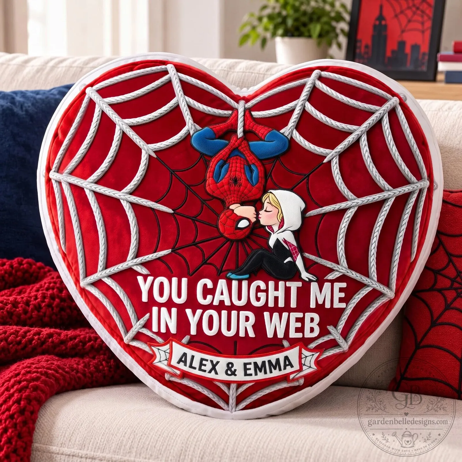 Spider-Man and Gwen Stacy You Caught Me In Your Web Heart Pillow 6 Spider-Man and Gwen Stacy You Caught Me In Your Web Heart Pillow