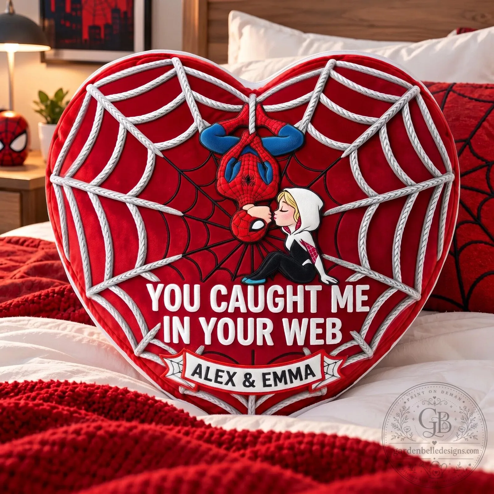 Spider-Man and Gwen Stacy You Caught Me In Your Web Heart Pillow 7 Spider-Man and Gwen Stacy You Caught Me In Your Web Heart Pillow