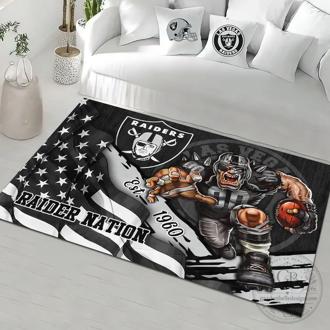 Las Vegas Raiders American Flag Raider Nation Football Team Area Rug