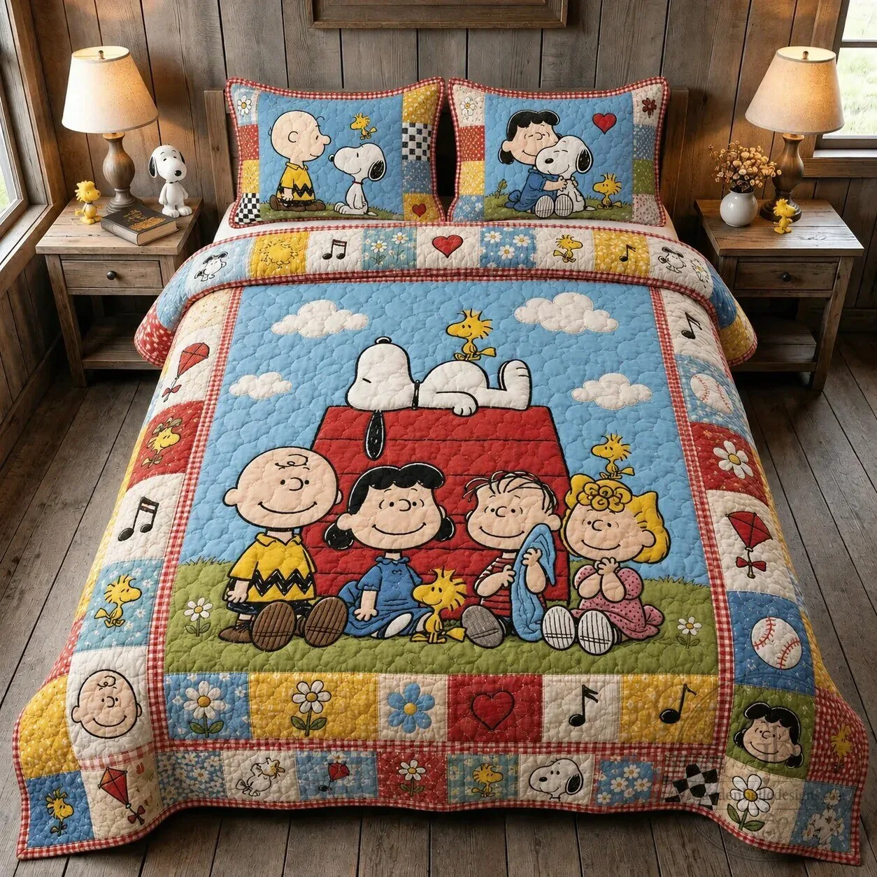 Snoopy Peanuts Gang Charlie Brown Lucy Woodstock Quilted Bedding Set