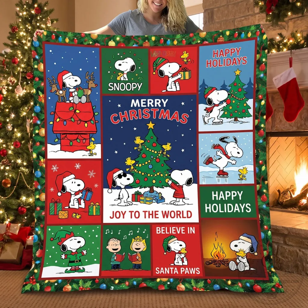 Snoopy Merry Christmas Holiday Joy To The World Believe In Santa Paws Blanket Snoopy Merry Christmas Holiday Joy To The World Believe In Santa Paws Blanket