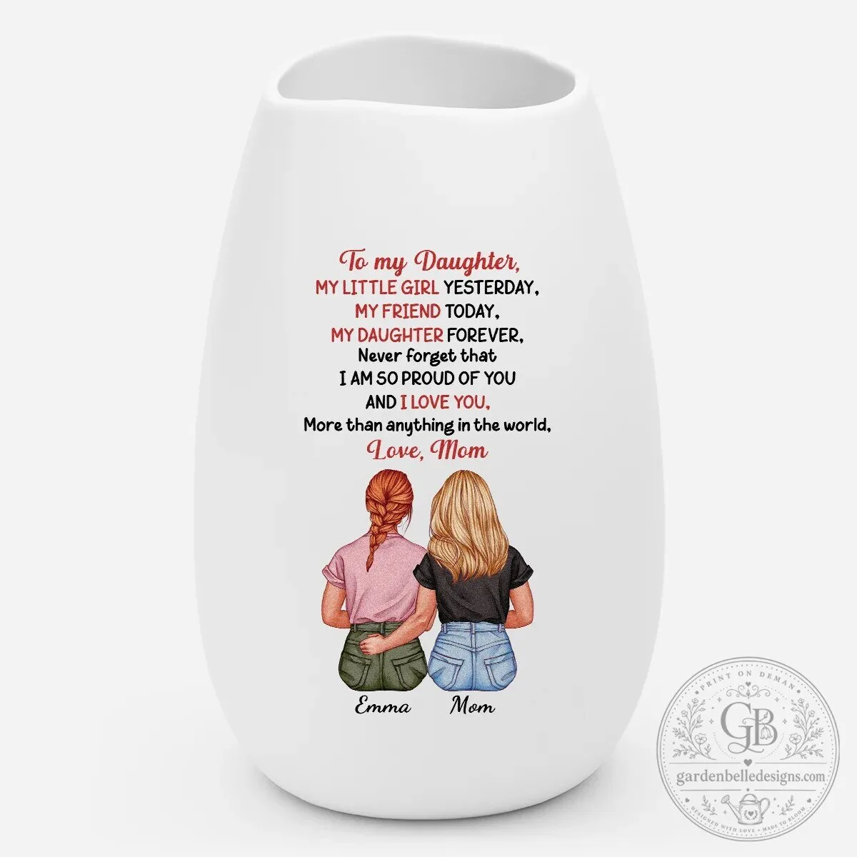 Personalized Daughter and Mom Ceramic Vase, My Little Girl Yesterday My Friend Today, Custom Gift for Daughter from Mom