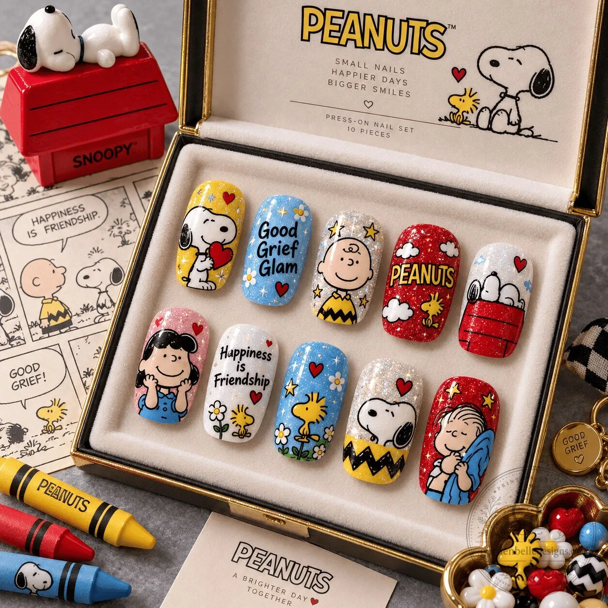 Peanuts Snoopy Woodstock Charlie Brown Press-On Nails Set for Comic Strip Fans