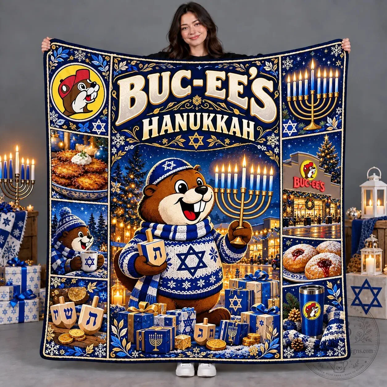 Buc-ee's Hanukkah Eight Nights Bright Tradition Cozy Fleece Blanket