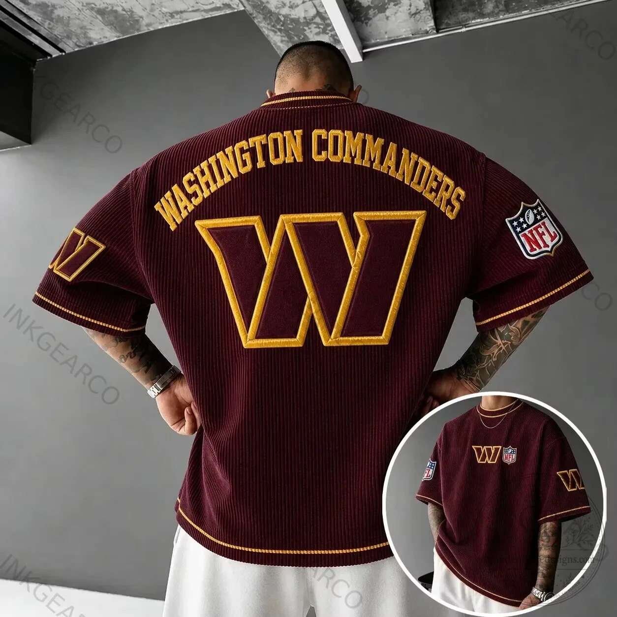 Washington Commanders NFL Football Team Embroidered Corduroy Short Sleeve Jersey